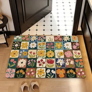 Tapis de sol fleuri en boue de diatomées antidérapant pour entrée