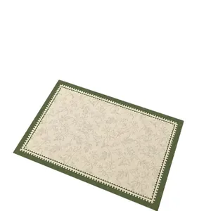 Mantel individual verde vintage francés con motivo floral crema y diseño resistente al calor mesa