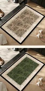 Vintage floral diatom mud bathroom mat with rose pattern in brown and green tones