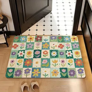 Tapis de bain décoratif à fleurs colorées en terre de diatomées antidérapant et absorbant