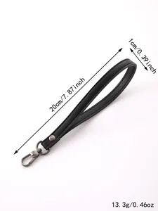 Detailed dimensions and weight of this black faux leather wristlet strap with metal clasp