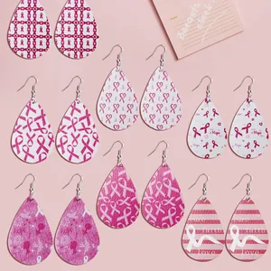 Boucles d'Oreilles Goutte en Similicuir Ruban Rose Sensibilisation Cancer du Sein Femmes Charité Espoir Bijoux