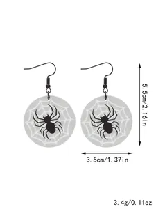 Close-up detail of Halloween spider web wood earrings with 5.5cm height dimension