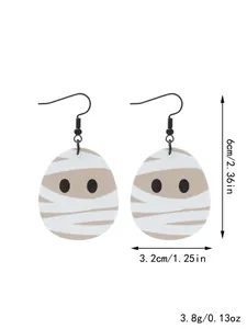 Halloween mummy wooden earrings showing dimensions 6x3.2cm and weight 3.8g