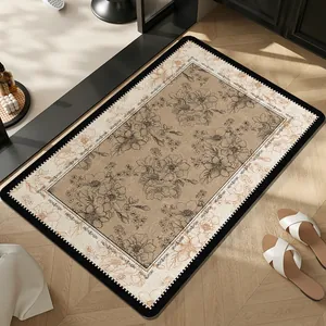 Vintage French Style Diatomaceous Earth Soft Bath Mat Absorbent Quick Dry Non-Slip Retro Floral Print Bathroom Entryway Rug