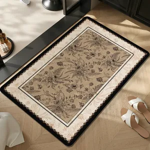 Vintage floral diatom mud bathroom mat with absorbent quick-dry anti-slip surface