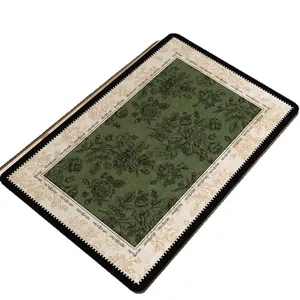 Vintage green floral diatom mud absorbent bath mat with non-slip rubber backing