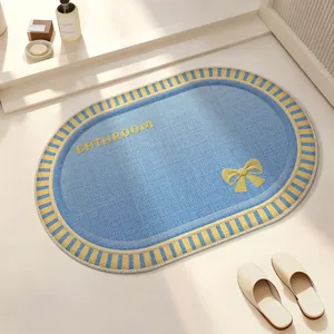 Linen Woven Absorbent Bathroom Mat Non-Slip Thickened Floor Rug For Toilet Entrance Quick Dry Door Mat Minimalist Home Decor