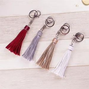 Colorful leather tassel keychains set with silver lobster clasps for handbags and cars