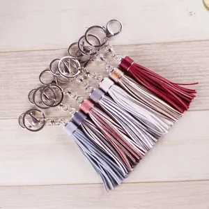 Colorful handmade leather tassel keychains with durable alloy hardware bag charms