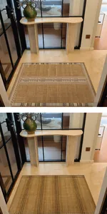 Collage vertical de deux tapis d'entrée vintage antidérapants style lin dans un couloir.