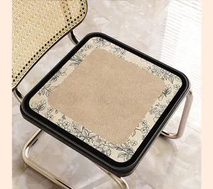 Premium breathable faux linen chair cushion featuring a retro floral border and woven center