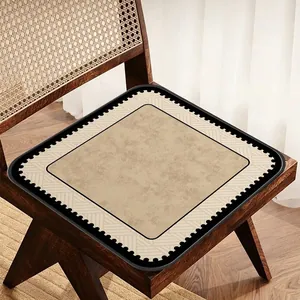 French retro faux linen dining chair cushion with vintage postage stamp serrated edges