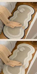 Detailed view of French vintage loop pile bedside rugs in two elegant color variations