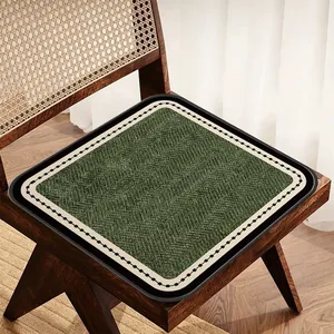 Vintage dark green linen-look seat cushion for dining chair with herringbone pattern