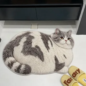 Tappeto da bagno in peluche a forma di gatto realistico per decorazione del pavimento.