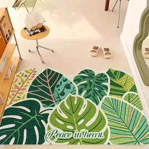 Alfombrilla de Entrada Nórdica de PVC con Bucle de Seda Antideslizante Diseño de Hoja de Monstera Tropical Lavable Corte DIY