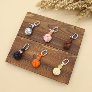 Handmade Woven PU Leather Spherical Tassel Keychain DIY Bag Charm Shoe Accessory Fashion Pendant Gift For Women
