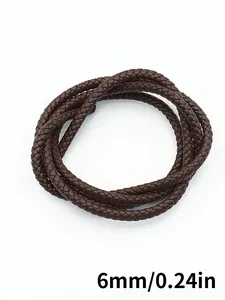 Detailed macro view of 6mm brown braided PU leather cord for DIY jewelry and accessories