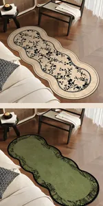 Eleganter französischer Vintage-Wellenteppich für Schlafzimmer in Beige und Grün