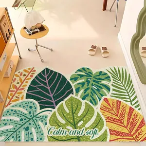 Alfombra de entrada nórdica antideslizante con patrón de hojas de monstera tropicales