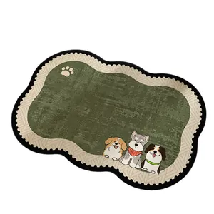 Retro cartoon bathroom floor mat featuring cute dogs and green textured surface