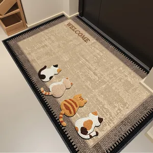 Cartoon Cat Loop Pile Entrance Door Mat Non-Slip Dust Removal Floor Mat For Home Entryway Living Room Welcome Indoor Rug