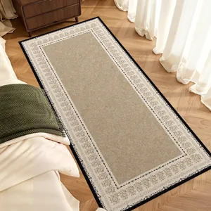 French Vintage Loop Pile Bedside Runner Rug Green Floral Pattern Rectangle Floor Mat For Bedroom Home Decor Runner Rug