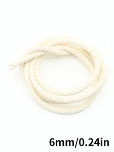 Macro detail of 6mm white 3-ply braided PU leather cord for DIY craft accessories