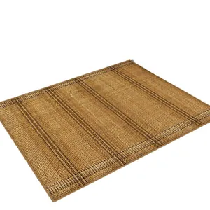 Paillasson d'intérieur tressé style vintage en imitation lin avec motif à carreaux marron