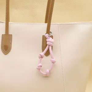Handwoven Leather Knot Keychain Braided Rope Lanyard For Women Fashion Bag Pendant Mobile Phone Anti-Lost Hanging Ornament