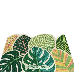 Felpudo nórdico de bucles de PVC con hojas tropicales, antideslizante para entrada hogar