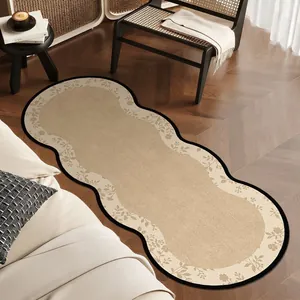 Französischer Retro Wellenförmiger Bettvorleger Schlingenteppich Verdickter Rutschfester Teppich Für Schlafzimmer Wohnzimmer Unregelmäßige Florale Bodenmatte