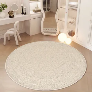 Tapis rond crème tissé de style minimaliste pour décoration de salon et chambre d'amis
