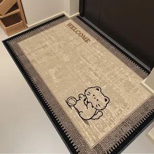 Cartoon cat welcome doormat in durable loop velvet for home entrance