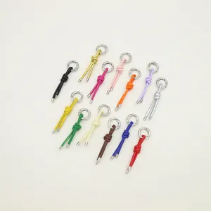 Handmade colorful woven PU cord charms with silver round clasps for bags and shoes