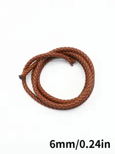 Detail view of 6mm braided brown PU leather cord for DIY bag and keychain accessories
