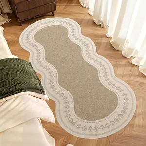 French vintage style scalloped edge loop pile long bedside rug for master bedroom decor