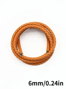 Close-up macro view of 6mm PU braided leather cord showing three-strand twist detail