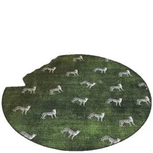 Premium vintage green round rug with cheetah pattern for living room or office desk chair mat