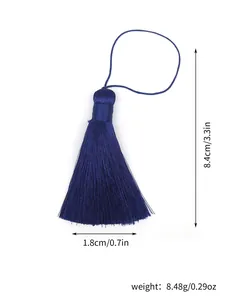 Detail view of royal blue polyester tassel with specific length and weight measurements