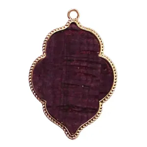 Retro quatrefoil alloy pendant with dark bark texture inlay for DIY jewelry design