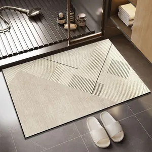 Modern minimalist absorbent diatom mud bathroom mat in a realistic home scene