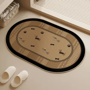 Cartoon Dachshund Printed Bath Mat Polypropylene Anti-Slip Absorbent Quick Dry Woven Texture Door Mat For Bathroom Entrance