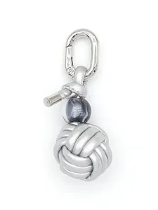 Hand-knotted silver PU leather ball keychain bag charm accessory with marble bead