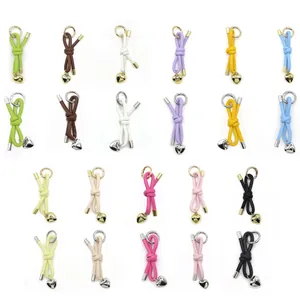 Minimalist woven leather rope keychain charms with heart pendant in various bright colors