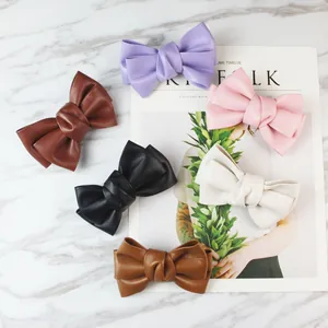 Handgemaakte PU-leren Strik Haarclip Elegante Eendenbekclip Voor Vrouwen Kinderen Temperament Effen Kleur Strik Haaraccessoire