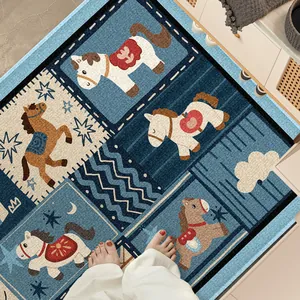 Close-up detail of cartoon horse pattern on a durable non-slip entryway rug for home decor