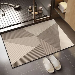 Modern Minimalist Bathroom Absorbent Mat Technical Fabric Geometric Pattern Non-Slip Floor Carpet For Kitchen Restroom Home Decor