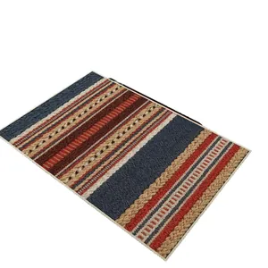 Felpudo de entrada bohemio de terciopelo de bucle antideslizante con rayas de colores